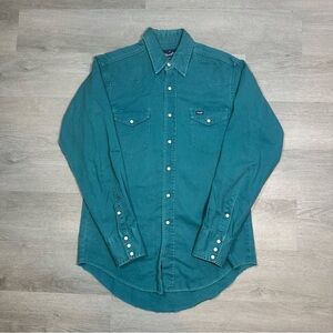 Vintage Wrangler Brushpopper‎ Shirt Size Medium Green Western Rodeo 90s Cowboy